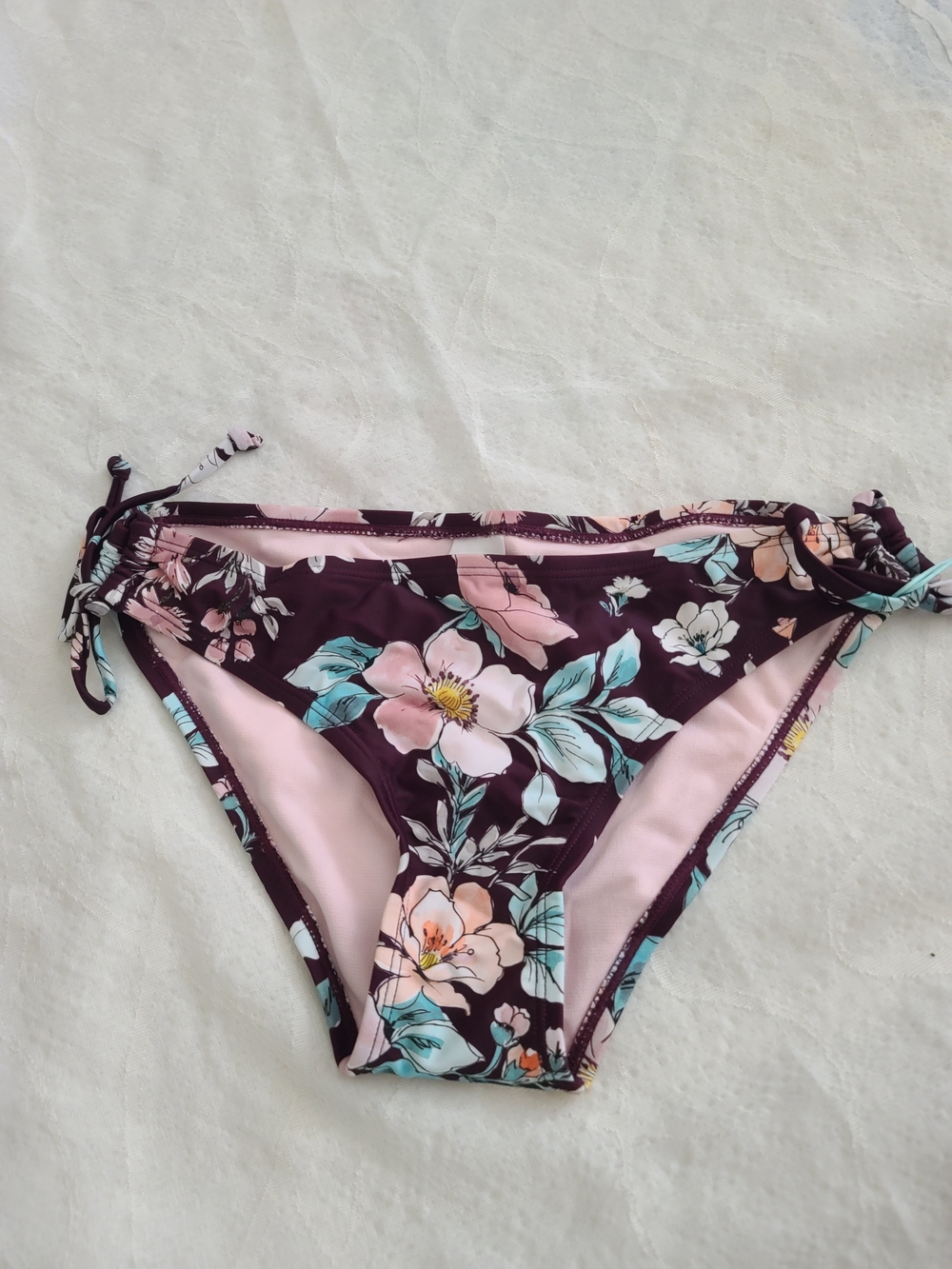 Kona Sol Floral Bikini Bottoms in Plum, Pink & Teal